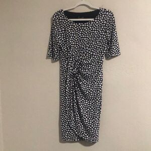 Connected Apparel Size 6P Elbow-Sleeve Gathered Jersey Sheath Dress in Navy